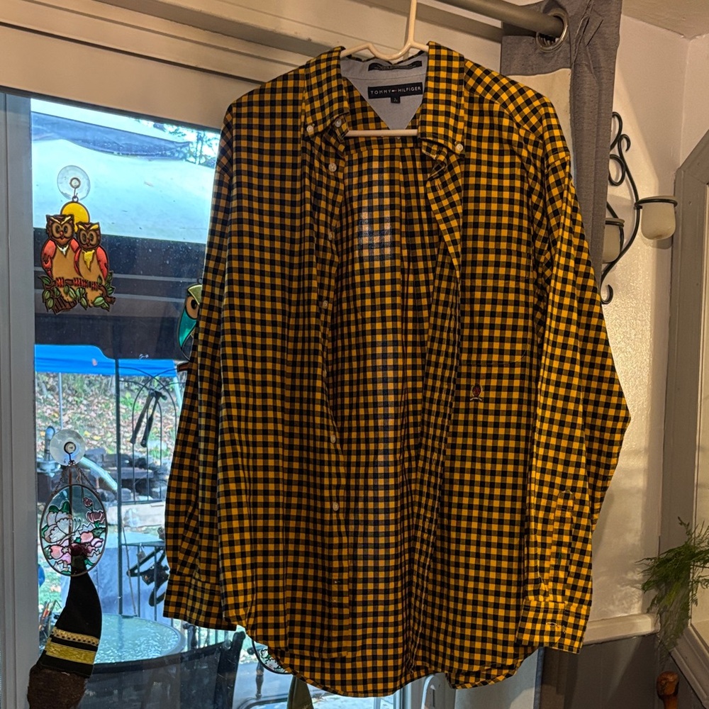 Tommy Hilfiger Yellow and Black Plaid Shirt